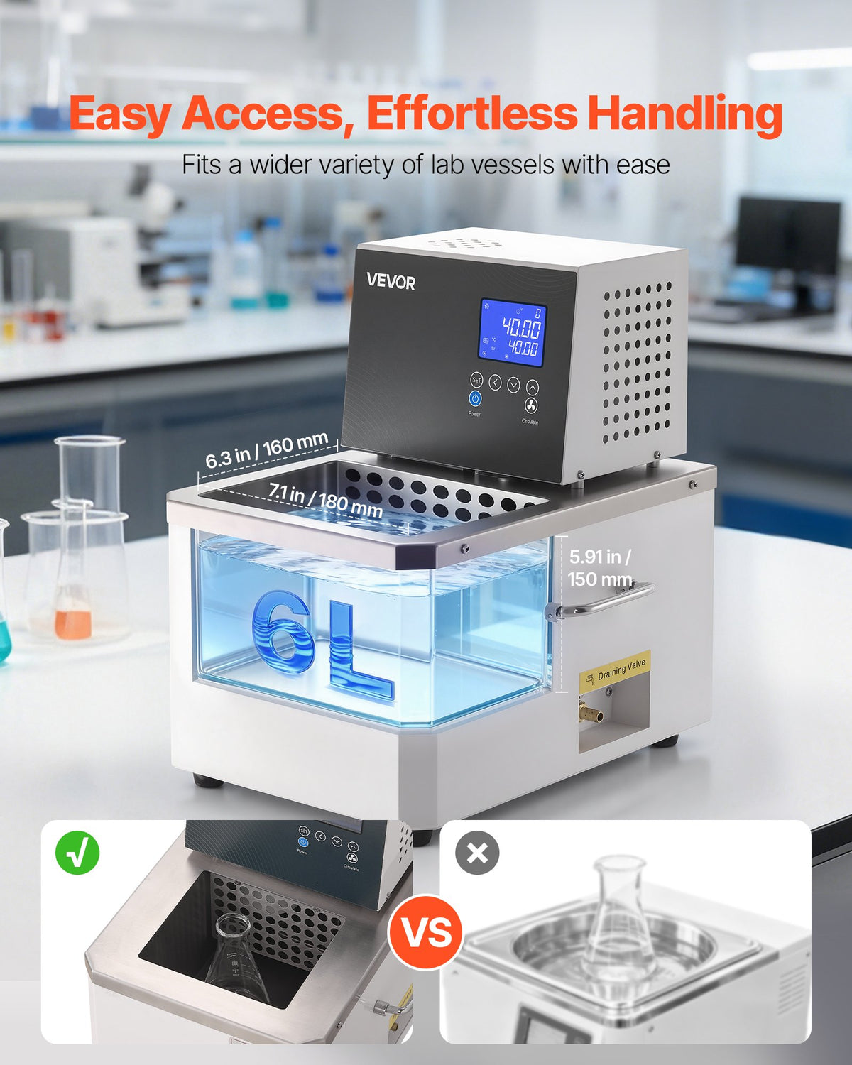 Laboratory High-Temperature Circulating Oil Bath, Up To 100℃/212℉, 6 L Lab Constant Temperature Heating Tank, 0.05℃ High Precision, Internal And External Dual Circulation, For Laboratory