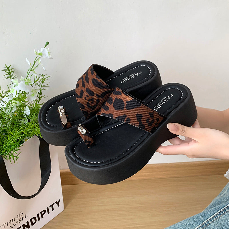 Fashion Platform Slide Sandals For Women, New Summer Outdoor Wear, Versatile Elevated Flip Flops With Toe Post