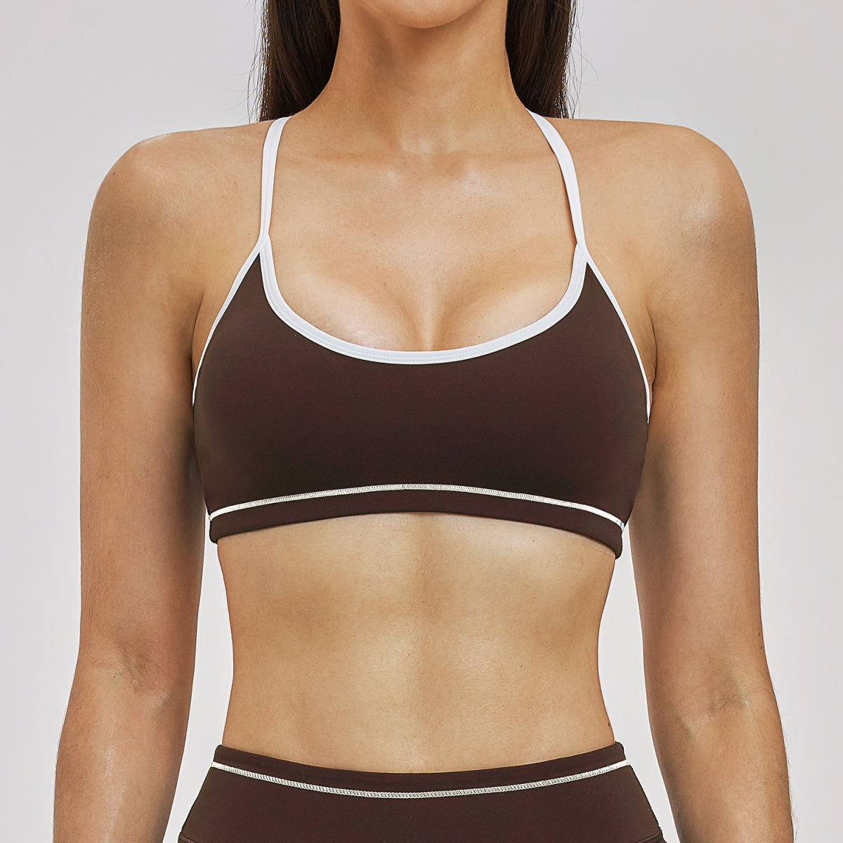 Sports Bra With Contrast-color Double Straps For Yoga