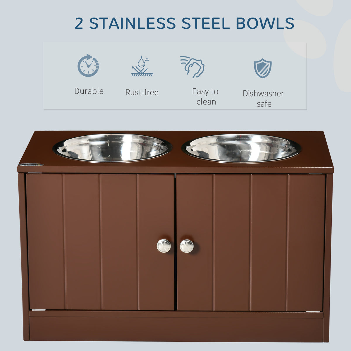 Elevated Dog Bowls With Storage Cabinet, Raised Dog Bowl Stand Pet Food Bowl Dog Feeding Station, Brown