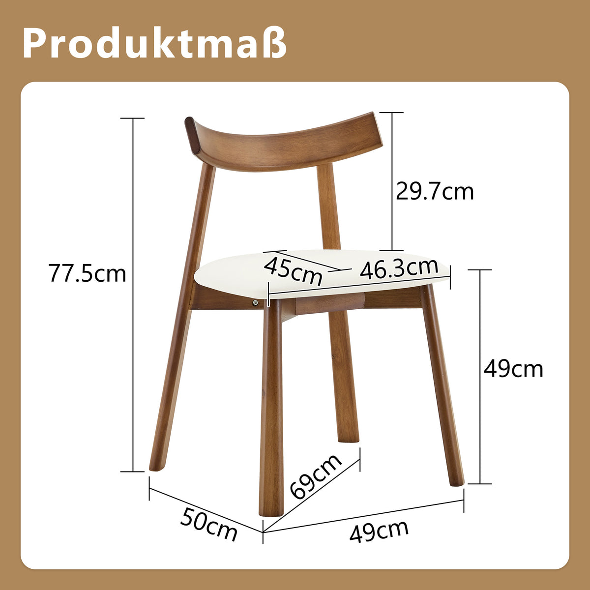 Set Of 2 Dining Chairs With Wooden Frame, Upholstered Kitchen Chairs With Ergonomic Backrest, Modern Wooden Chairs For Dining Room Living Room, Only Chairs Without Table