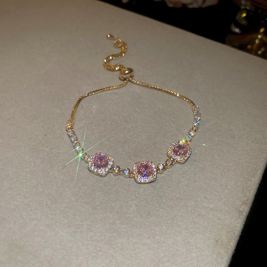 Western Style Zirconia Love Heart Bracelet Chic Exquisite Bangle Dainty Niche Fashion Hand Jewelry