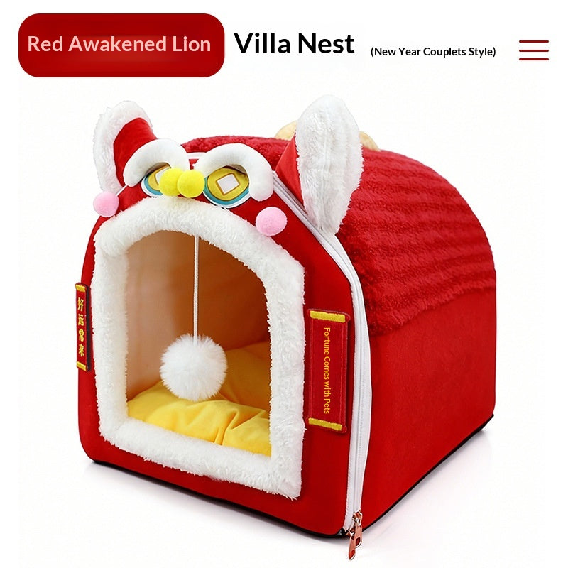 Removable And Washable Plush Warm Pet Bed With Full Enclosure