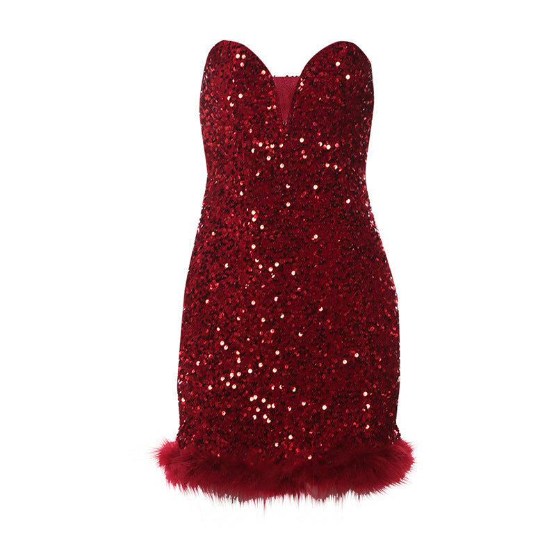 Womens Sexy Bandeau Dress With Raw-edged Body-hugging Silhouette
