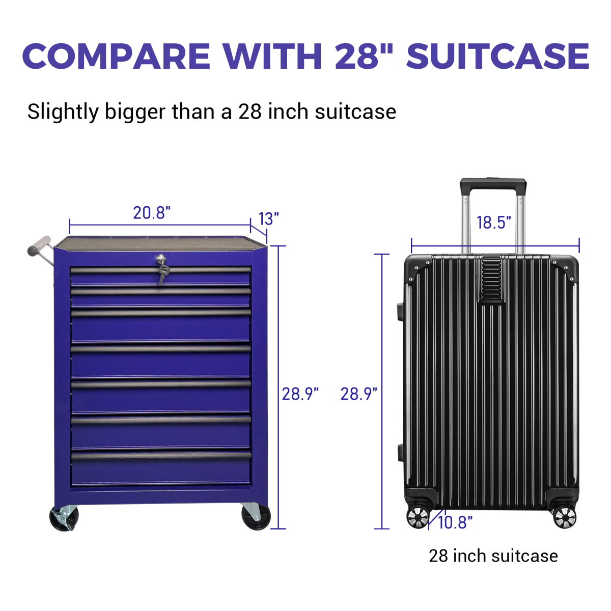 Rolling Metal Tool Chest with 7 Drawers, 20" 7-Drawer Tool Chest Cabinet with Ball Bearing Drawer Slides, Steel Tool Storage Box Organizer -PURPLE
