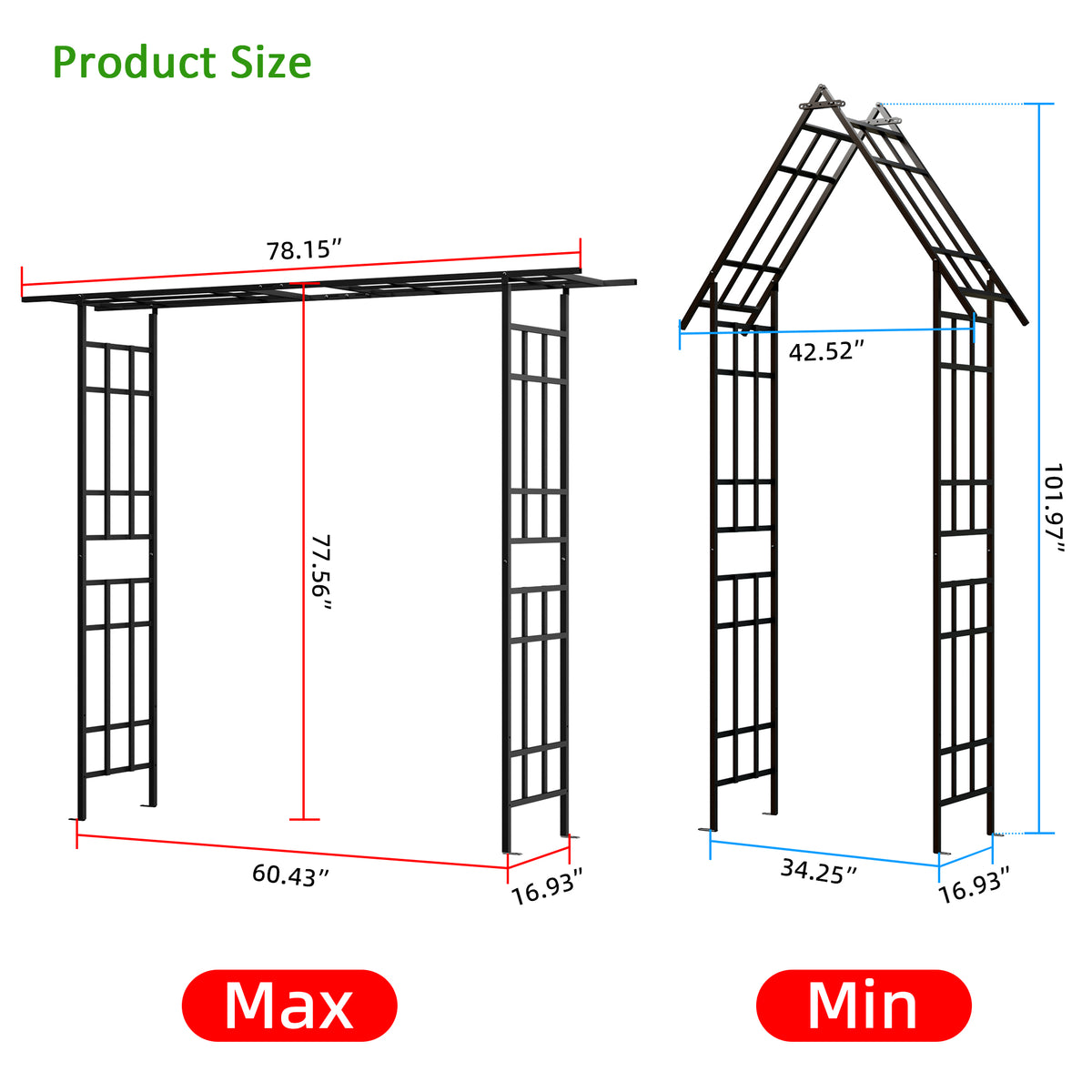 Metal Garden Arch With Adjustable Width W42.52 -W78.15 Climbing Plants Support Rose Arch Outdoor Black