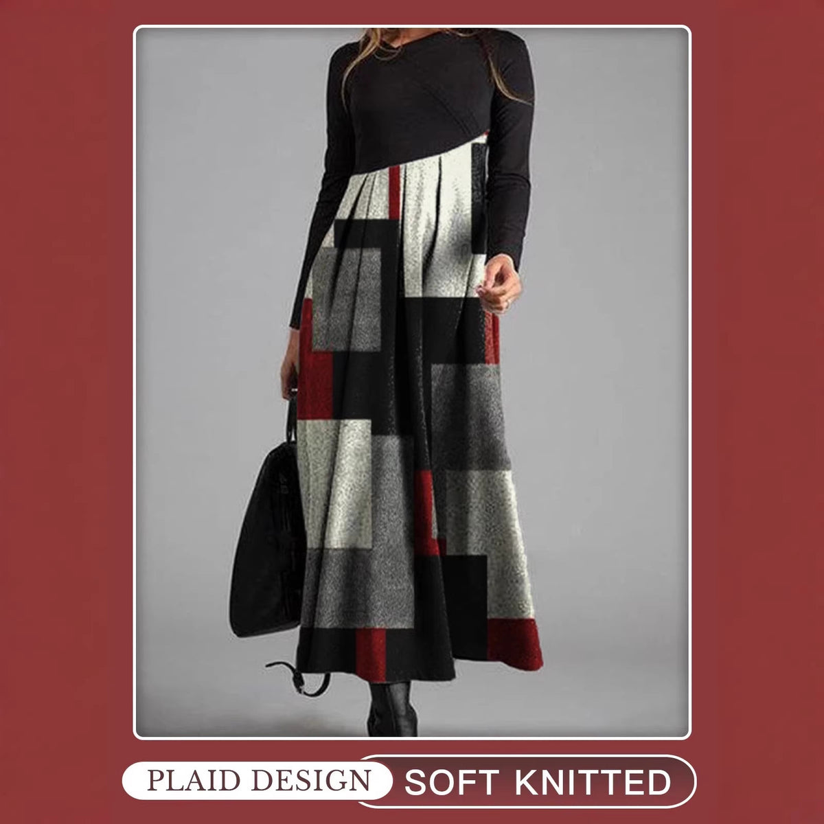 New Womens Long Sleeve Patchwork Plaid Dress