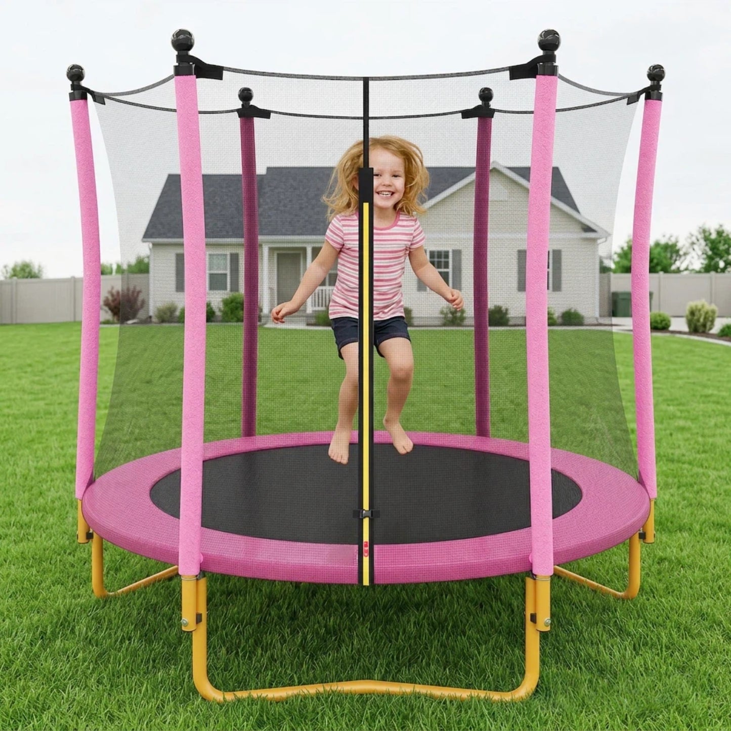 5.5 FT Kids Trampoline With Safety Net, Indoor Outdoor Toddler Trampoline With Enclosure, U-Shaped Stable Legs, Foam Padded Poles, Mini Trampoline For Kids