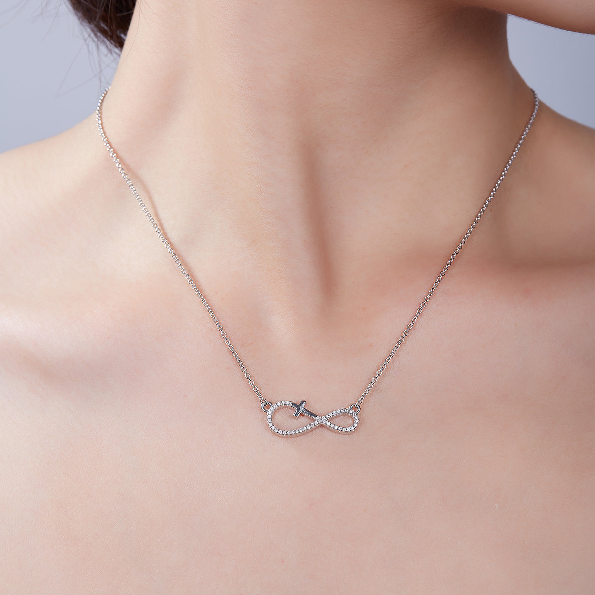 3.4g S925 Sterling Silver Moissanite Infinity Cross Necklace 45cm 41 Stone Pendant With GRA, Platinum Plated Christian Jewelry Gift Box Set For Women