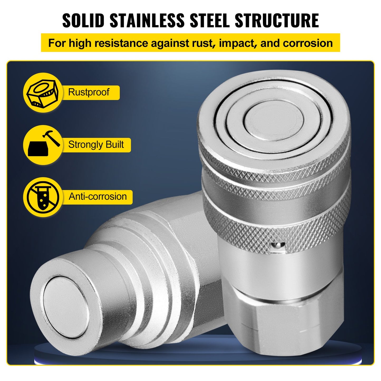 Hydraulic Coupler 1/2 Body With 1/2" NPT Thread 27.6 MPa Hydraulic Quick Connect 4 Pairs Hydraulic Coupling Quick Connect 45.5 L/min Hydraulic Quick Coupler