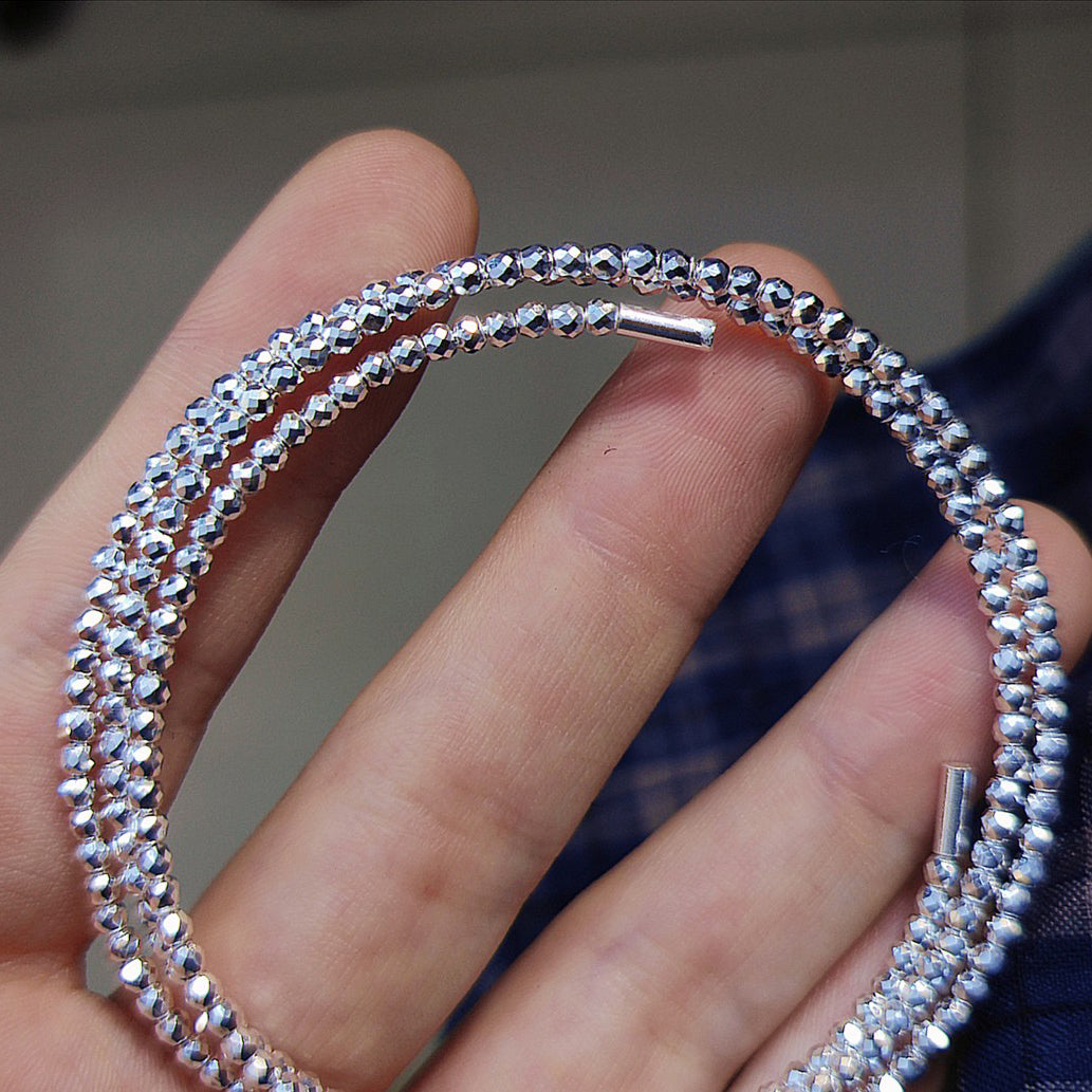 1pc 999 Sterling Silver Triple-Layer Laser Bead Stretch Bracelet, Sparkly Minimalist Style, Perfect For Daily Wear And Valentine's Gift