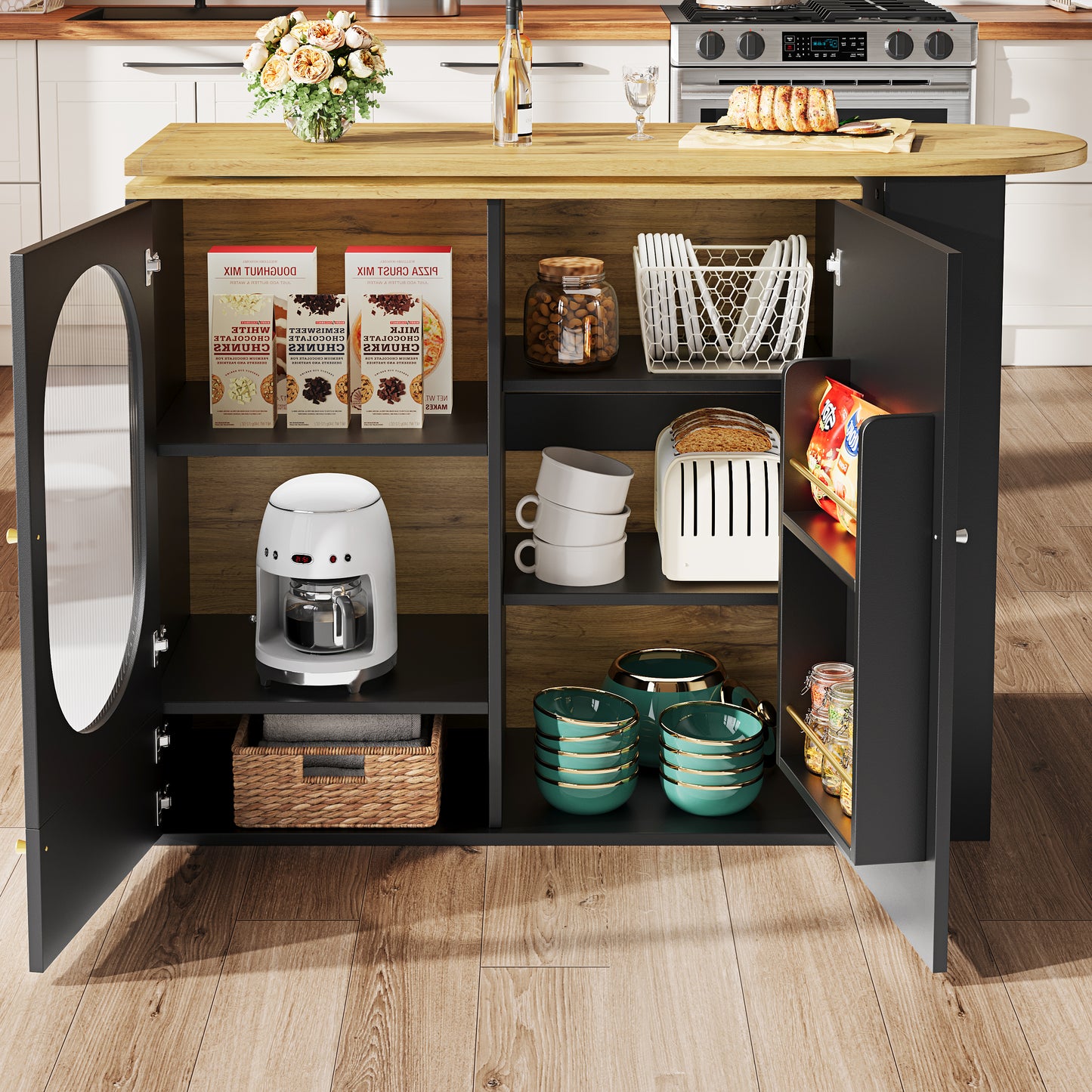 A 360 Rotating Bar Table, Stand Table Body 138 X 39 X 102 Cm, Coffee Bar Furniture, Rotating Dining Table With Storage Space, Kitchen Island, Three Doors With Door Shelves, Detachable Partition Wal