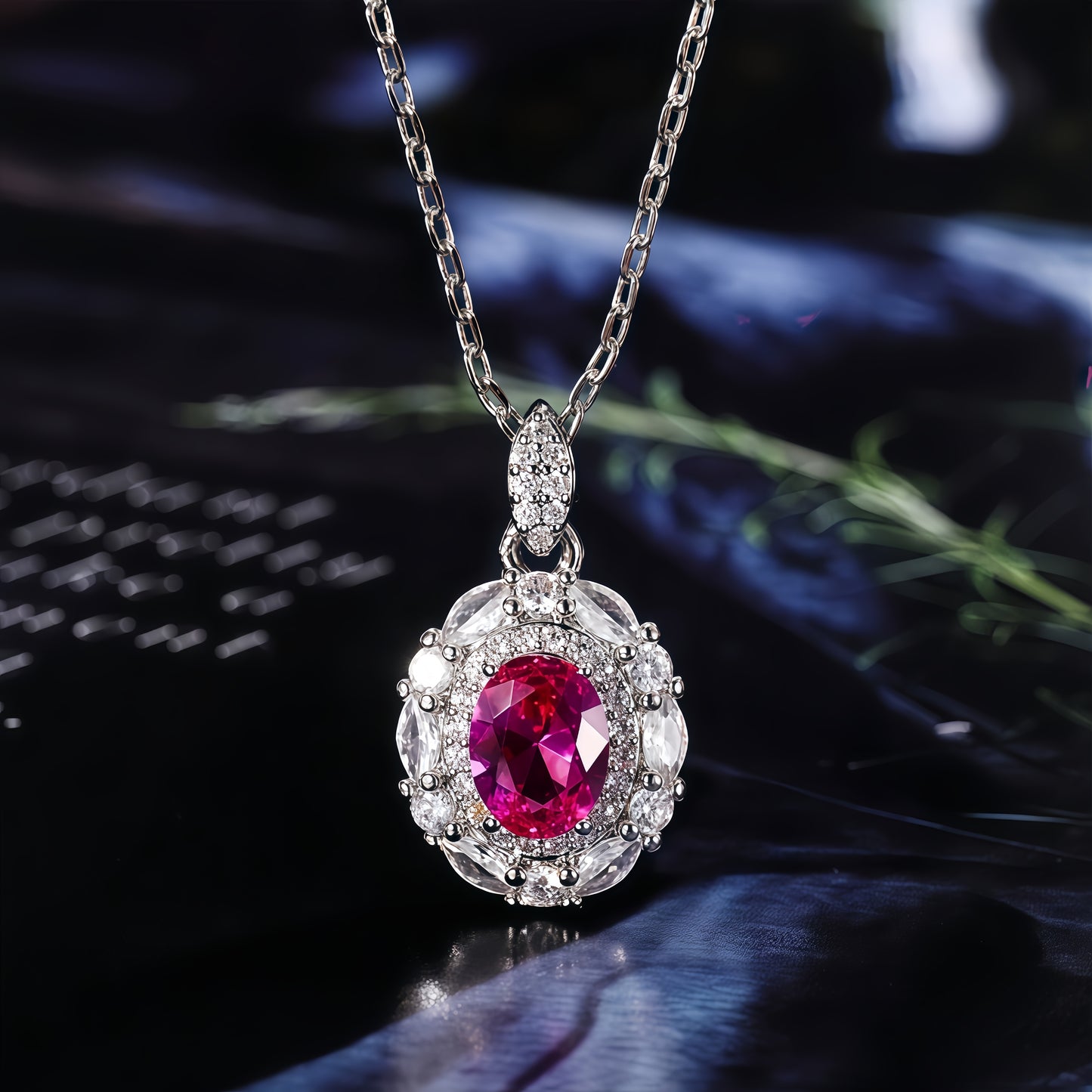 Oval Cut Hot CZ Double Halo Pendant Necklace For Women, Copper Plated Silver White Cubic Zirconia Vintage Floral Halo Wedding Bridal Statement Jewelry Gift