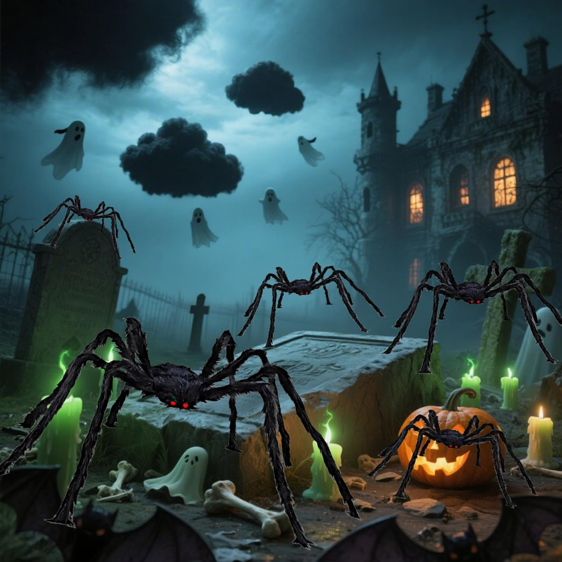 Giant Spider 6.6 Ft Halloween Decorations Fake Furry Spiders Large For Outdoor Indoor Yard Home Costumes Party House Decor 1 Pack