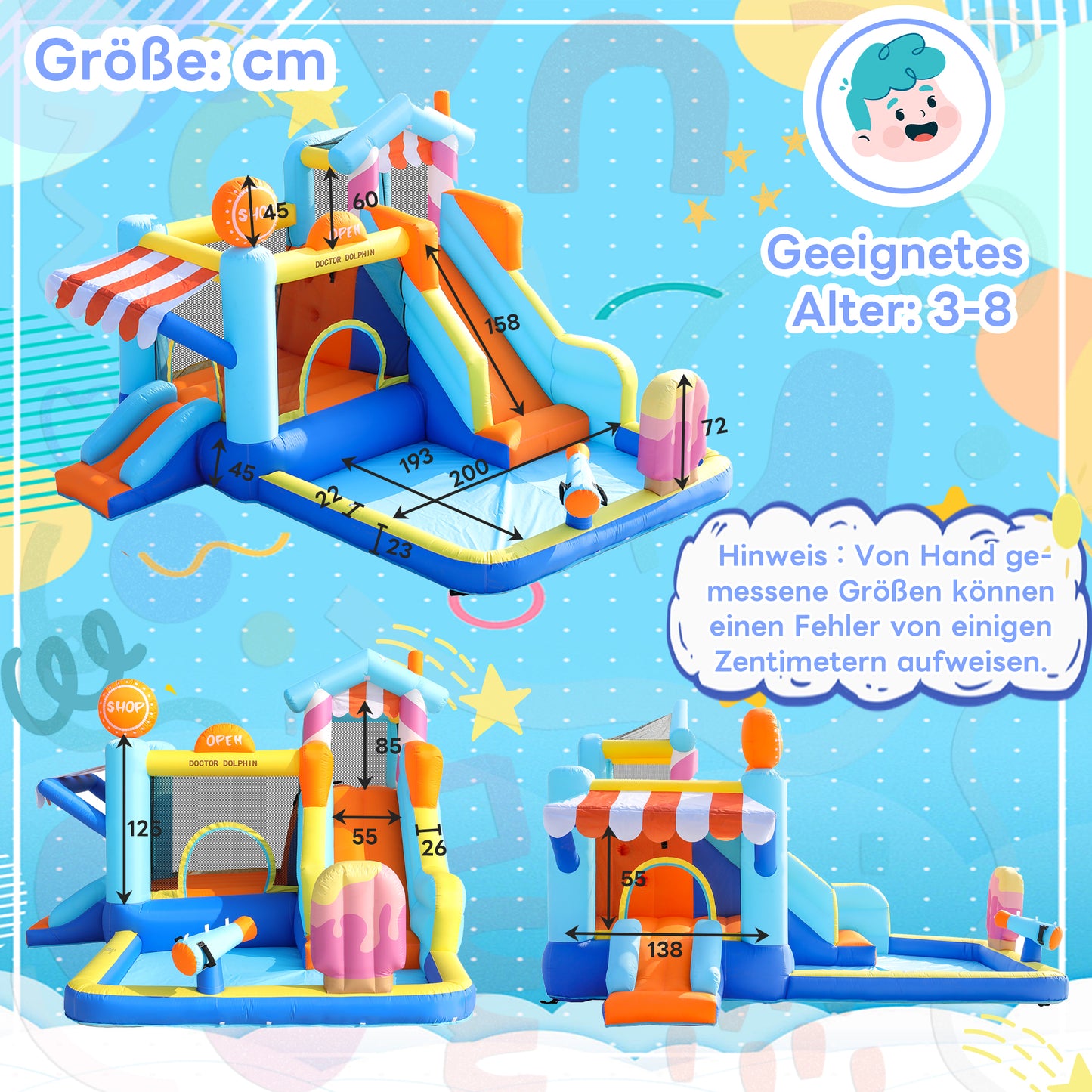 With Blower Kids Bouncy Castle, Multifunctional Outdoor Water Park Trampoline, Water Slide, Small Slide, Fountain, Water Guns, Shop Awning, Including 450W Blower
