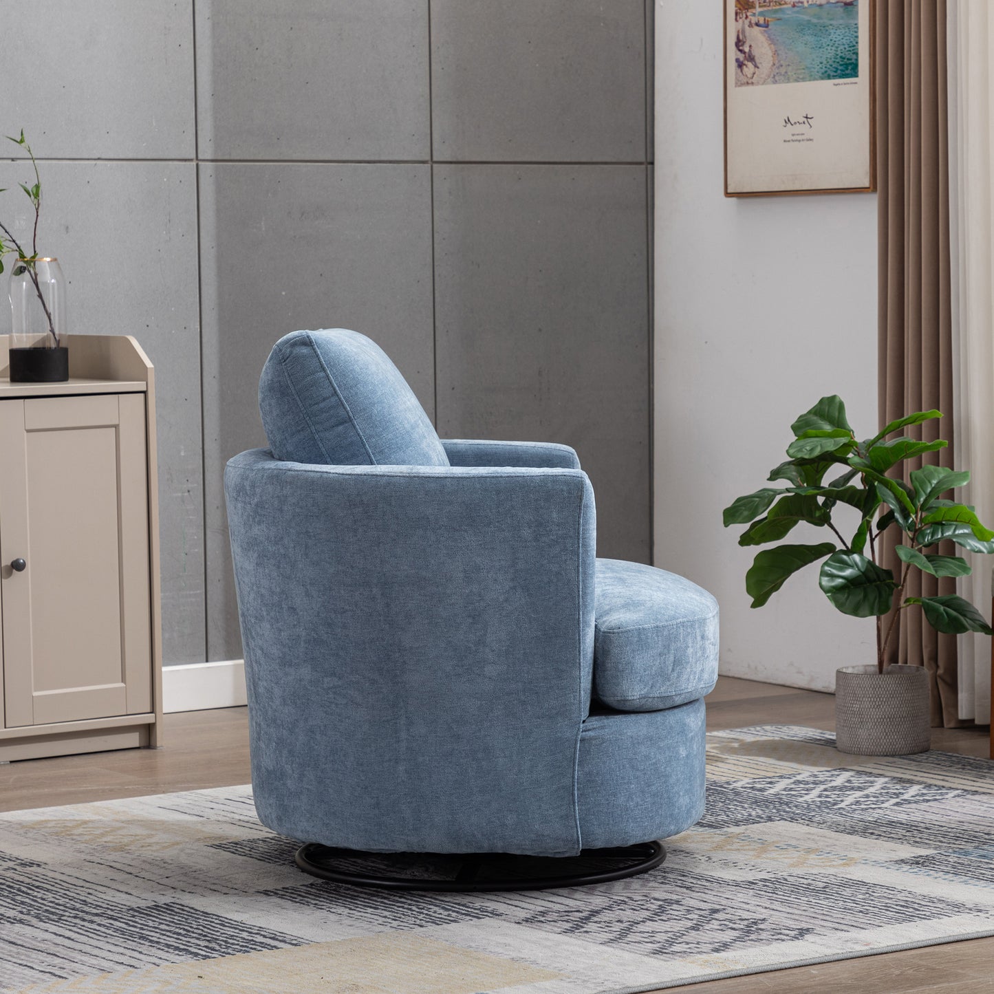 31.9 W Chenille Swivel Accent Barrel Chair And Comfy Round Accent Sofa Chair For Living Room, 360 Degree Club Chair, Leisure Arm Chair For Nursery Bedroom Living Room Lounge Hotel Office Light Blue