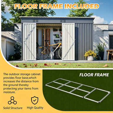 10'x4' Outdoor Metal Storage Shed For Garden Tools Lockable Door With Floor Frame