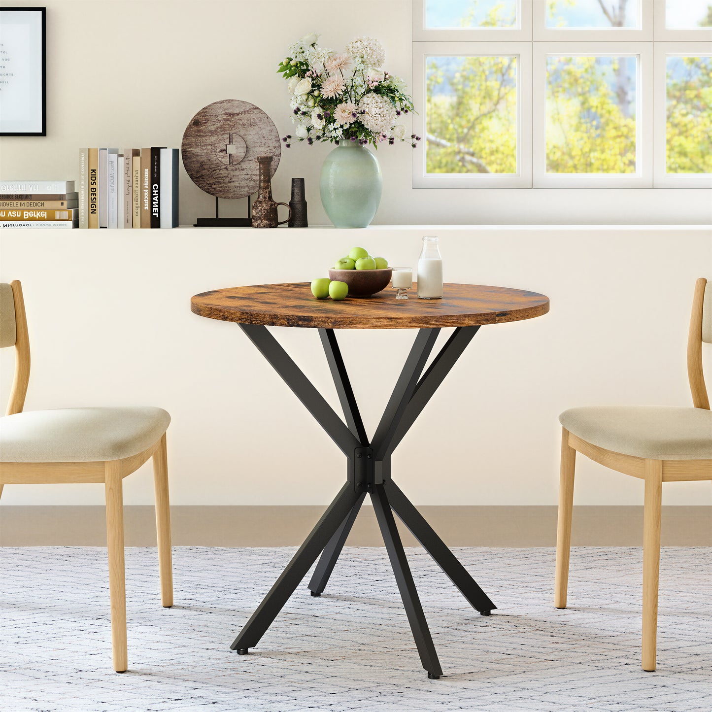 Round Dining Table Industrial Style 80 Cm With X-Feet Vintage Brown Black Kitchen Table Home Office