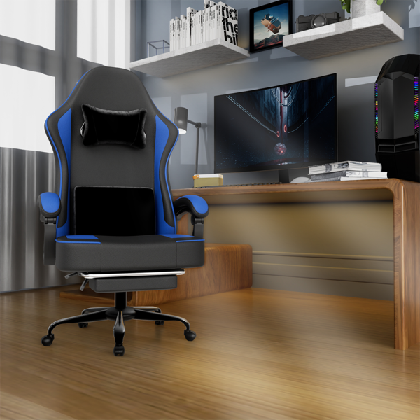 Gaming Chair With Pocket Spring Cushion And Footrest, Ergonomic Computer Chair For Adults, Breathable PU Leather Game Chair, Adjustable Headrest And Lumbar Support Office Desk Chair