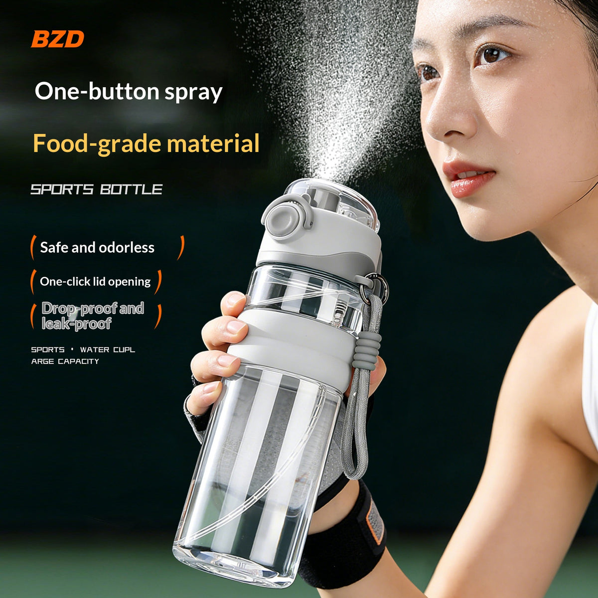 Spray-type Outdoor Large-capacity Portable Plastic Water Bottle With A Carrying Strap