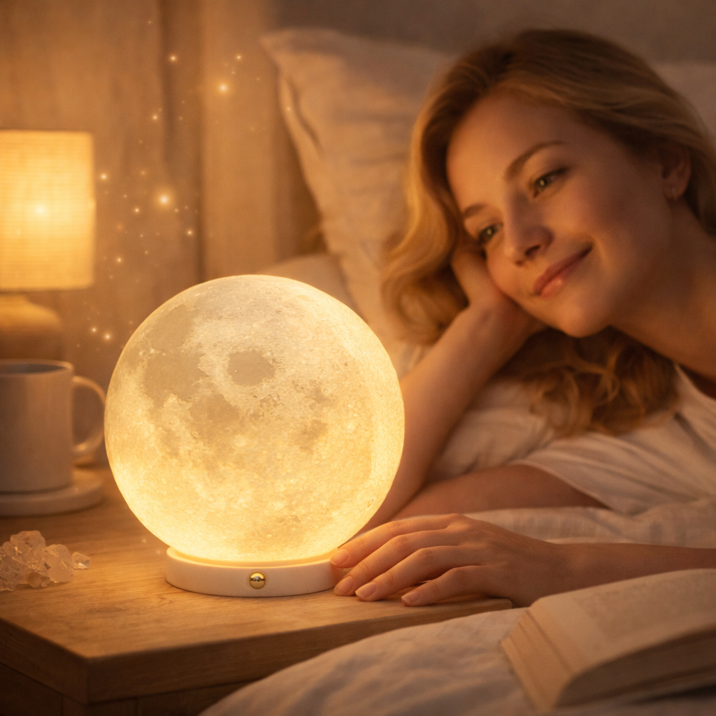 3D Printed Moon Lamp USB Rechargeable Warm Light Realistic Lunar Night Light For Bedroom Decor