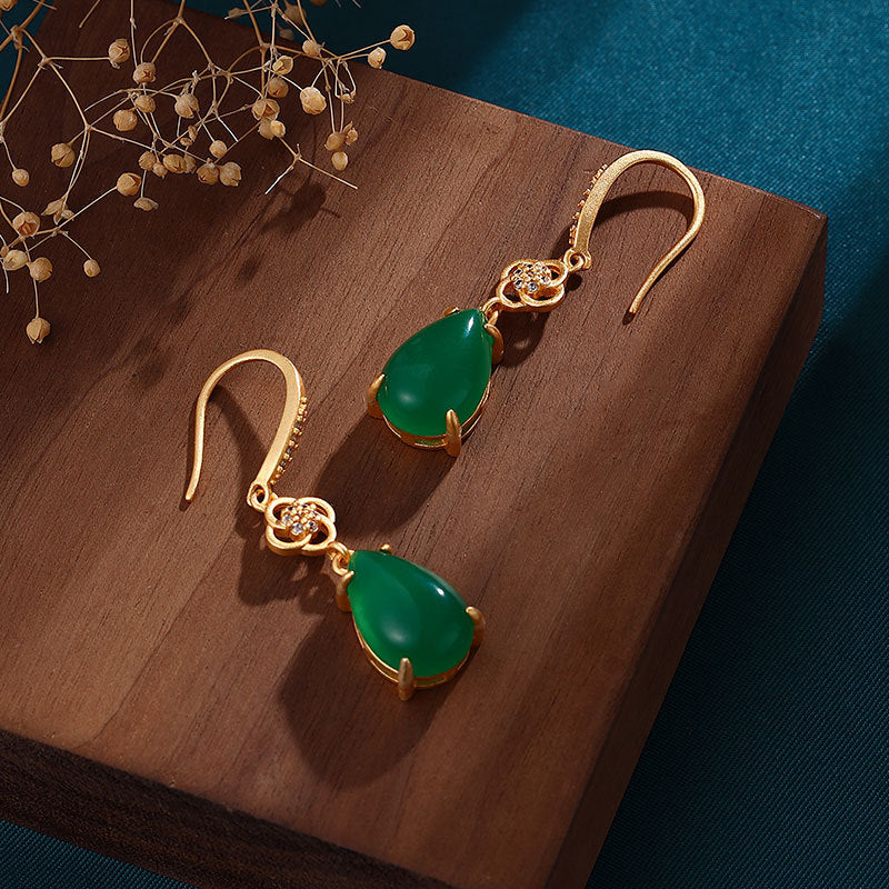 Chinese Style Classical Cheongsam Hanfu Accessories Ancient Gold-plated Drop Agate Earrings