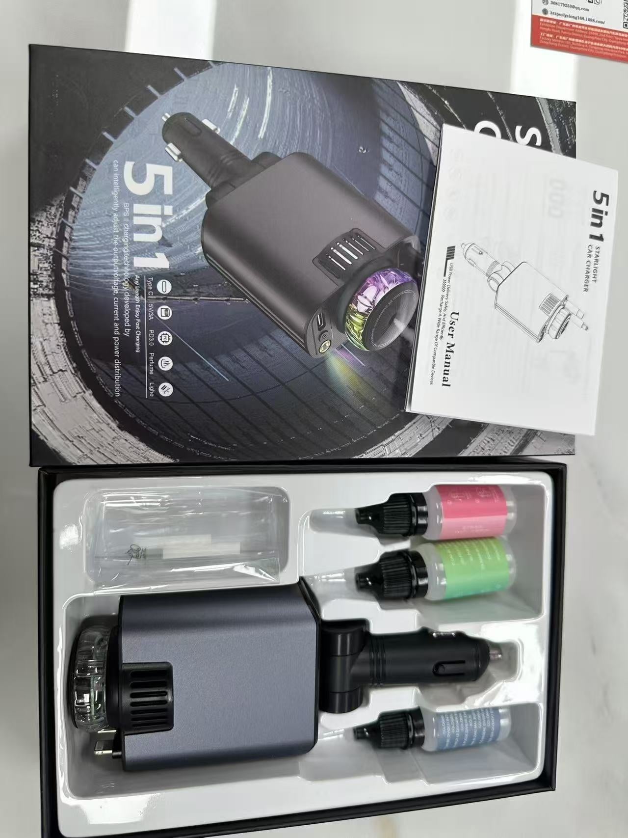 Car Charger PD Fast Charging Retractable Cable Quick Charge Cigarette Lighter