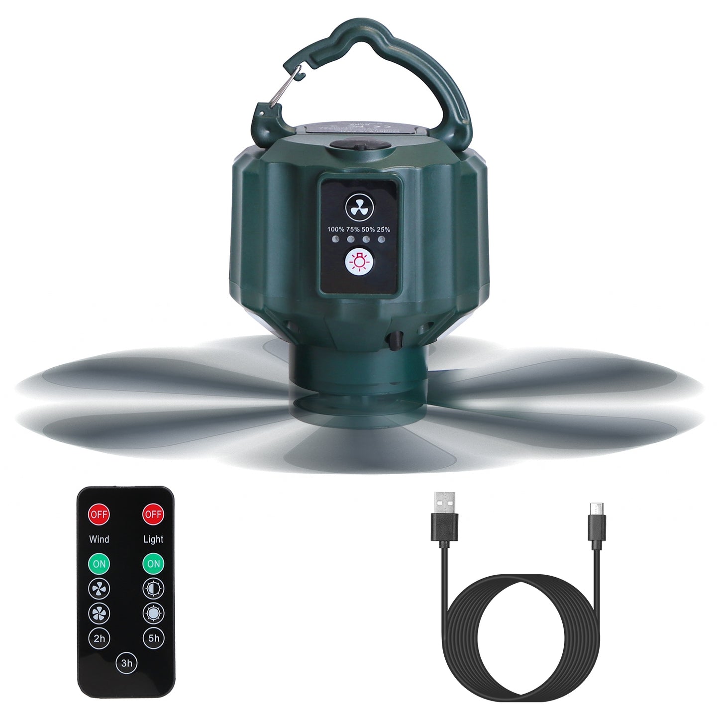 5200mAh Or 10400mAh Options -- 1Pc Portable Camping Ceiling LED Fan USB Battery Powered Hanging Tent Lantern Fan Power Bank With 3 Fan Speed 3 Light Brightness Smart Timer Remote Control