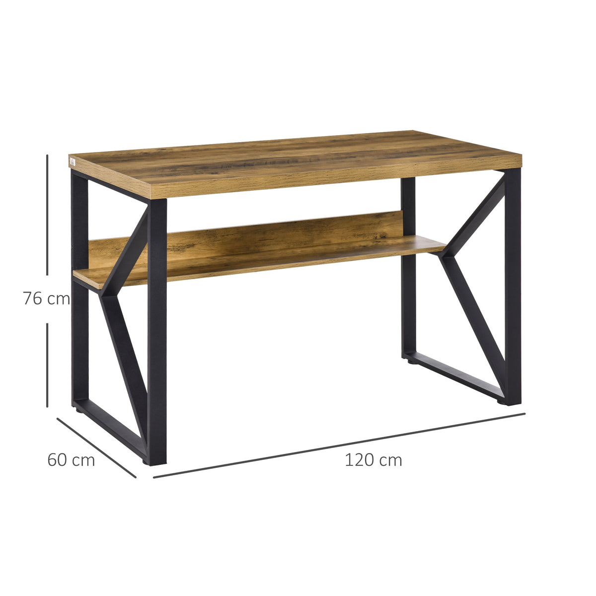 Computer Desk Writing Desk Home Office PC Laptop Workstation With Storage Shelf 120 X 60 X 76cm Black Brown Wood Effect