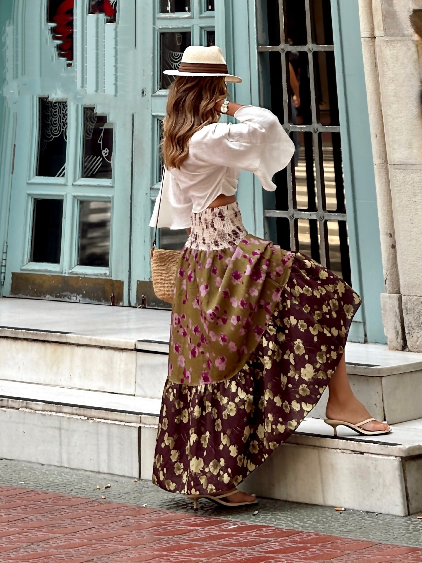 New Floral-print High-waisted Swing Skirt
