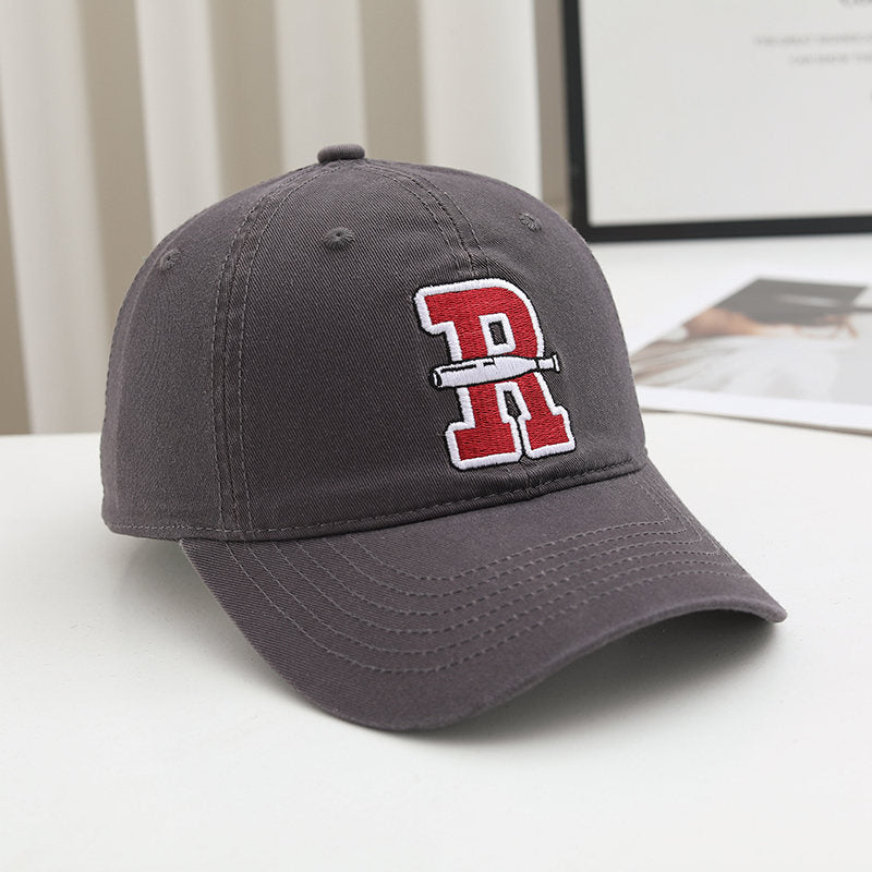 Summer Men's And Women's All-purpose Solid-color Embroidered R-letter Casual Korean-style Baseball Cap For Daily Couple Date Outfits