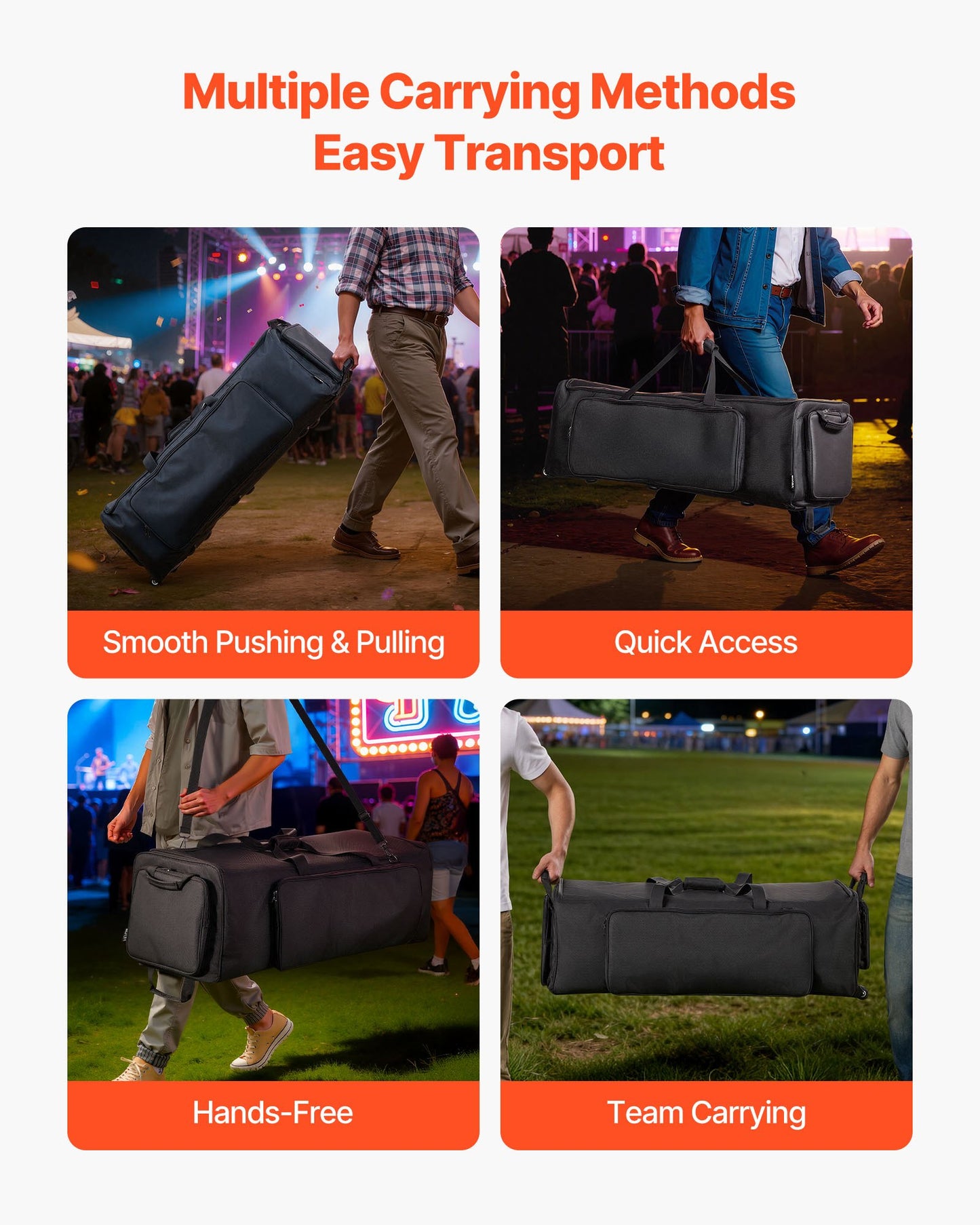 Drum Hardware Bag With Wheels, 1680D, Drum Set Equipment Carry Bag, Carrying Case With Sturdy Handle, Durable Zipper, Smooth PVC Wheels, Multiple Pockets, For Hardware And Stand Accessory, Black