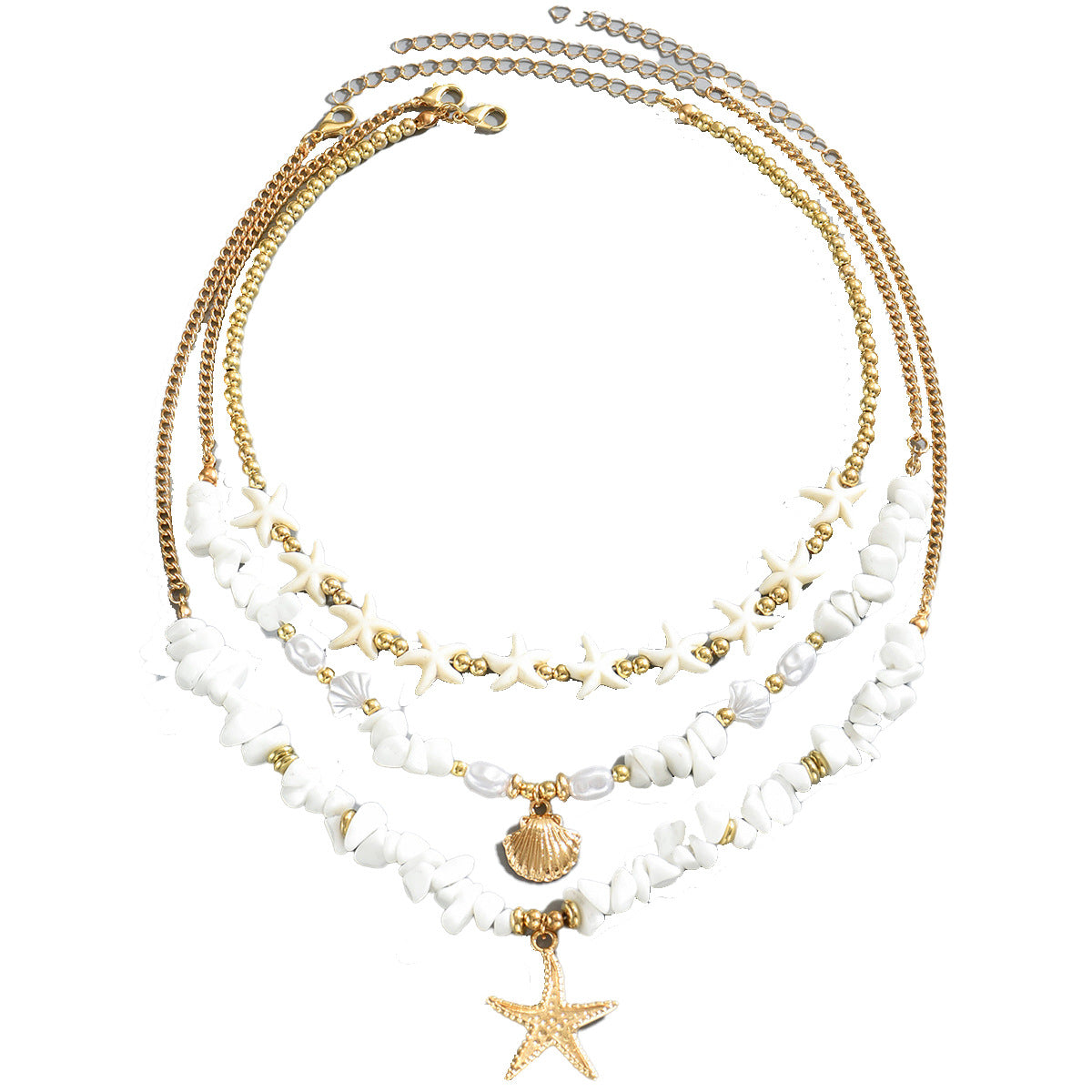 European American Cross-border Boho Women Necklace, Niche Clavicle Chain With Irregular Faux Pearl, Starfish & Shell Pendant, Versatile Daily Neck Accessories