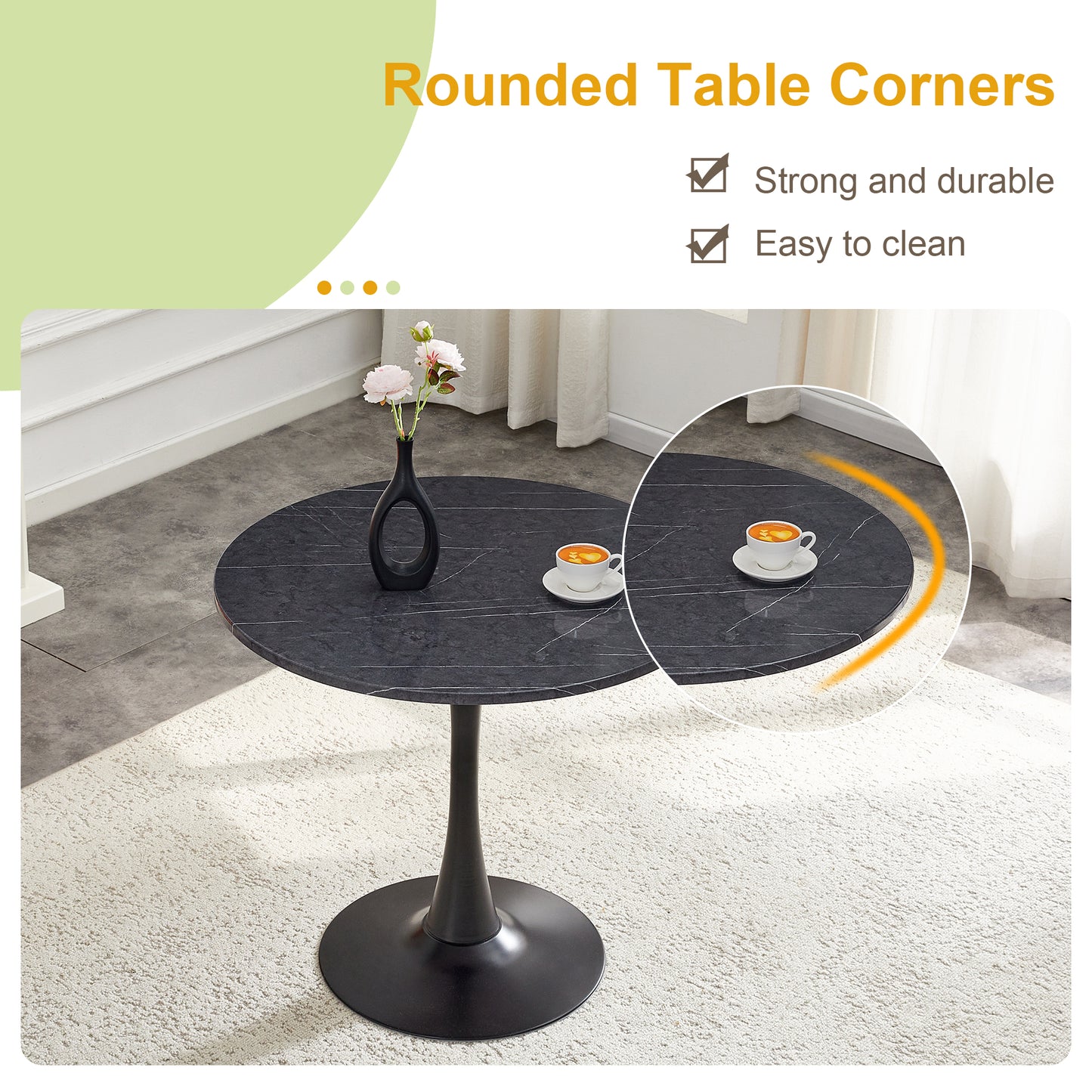 Round Dining Table, 31.5in Circle Tulip Table With Thickened Tabletop & Metal Pedestal, Mid Century Modern Bistro Table For Kitchen, Small Places, Living Room, Cafe Faux Marble
