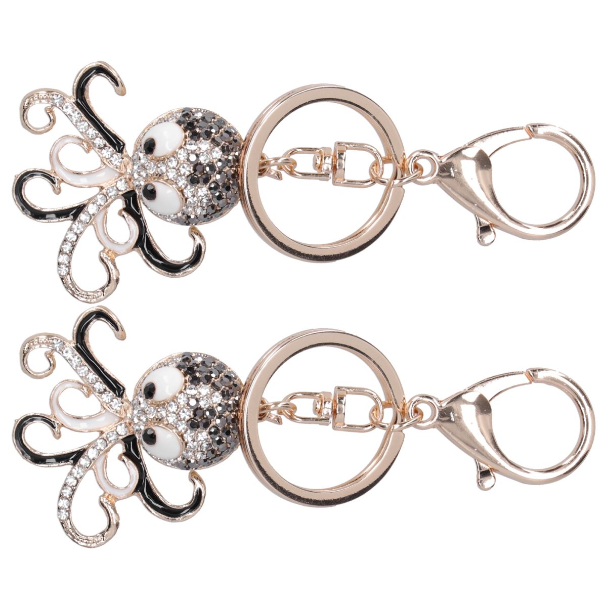 2PCS Fashion Octopus Shaped Rhinestones Keychain Key Ring Bag Charm Pendant Gift(Black Black )
