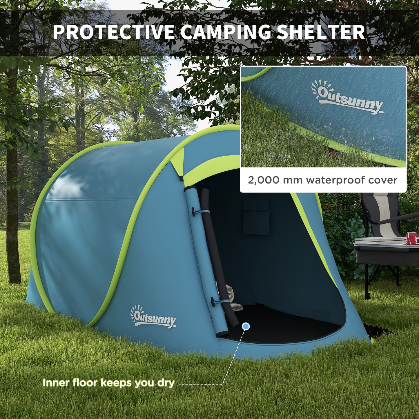 Two-Man Pop-Up Dome Tent, With Accessories - Blue