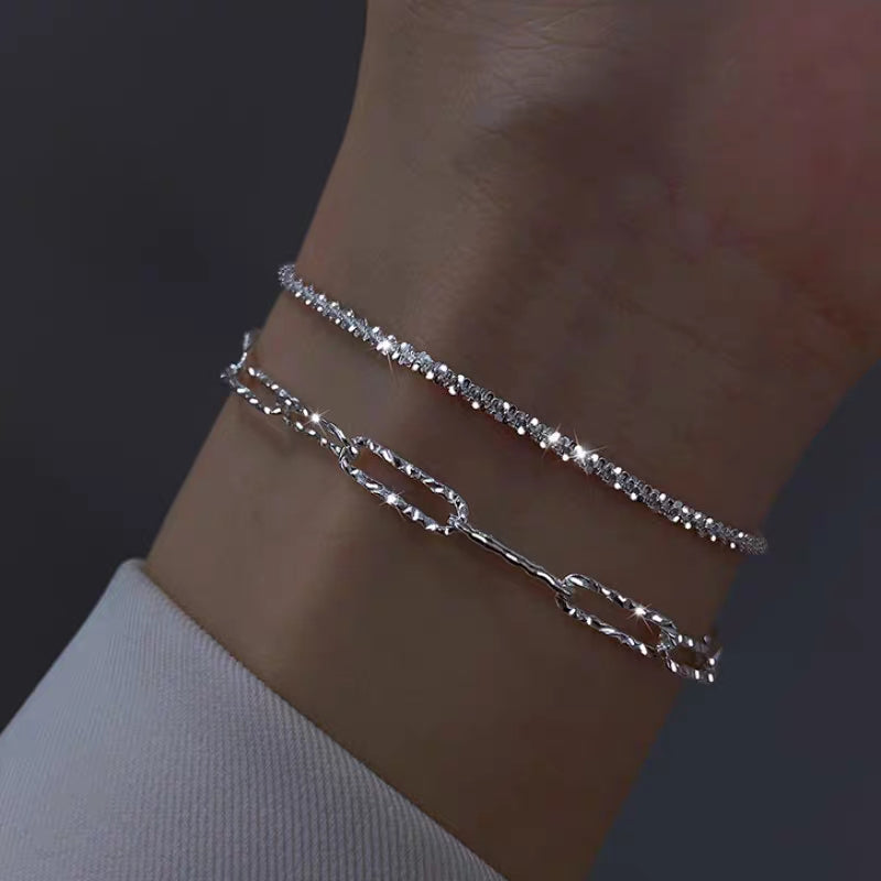 1 Set 999 Sterling Silver Double-Layer Stackable Bracelet, Minimalist Style, Perfect For Daily Wear And Valentine's Gift