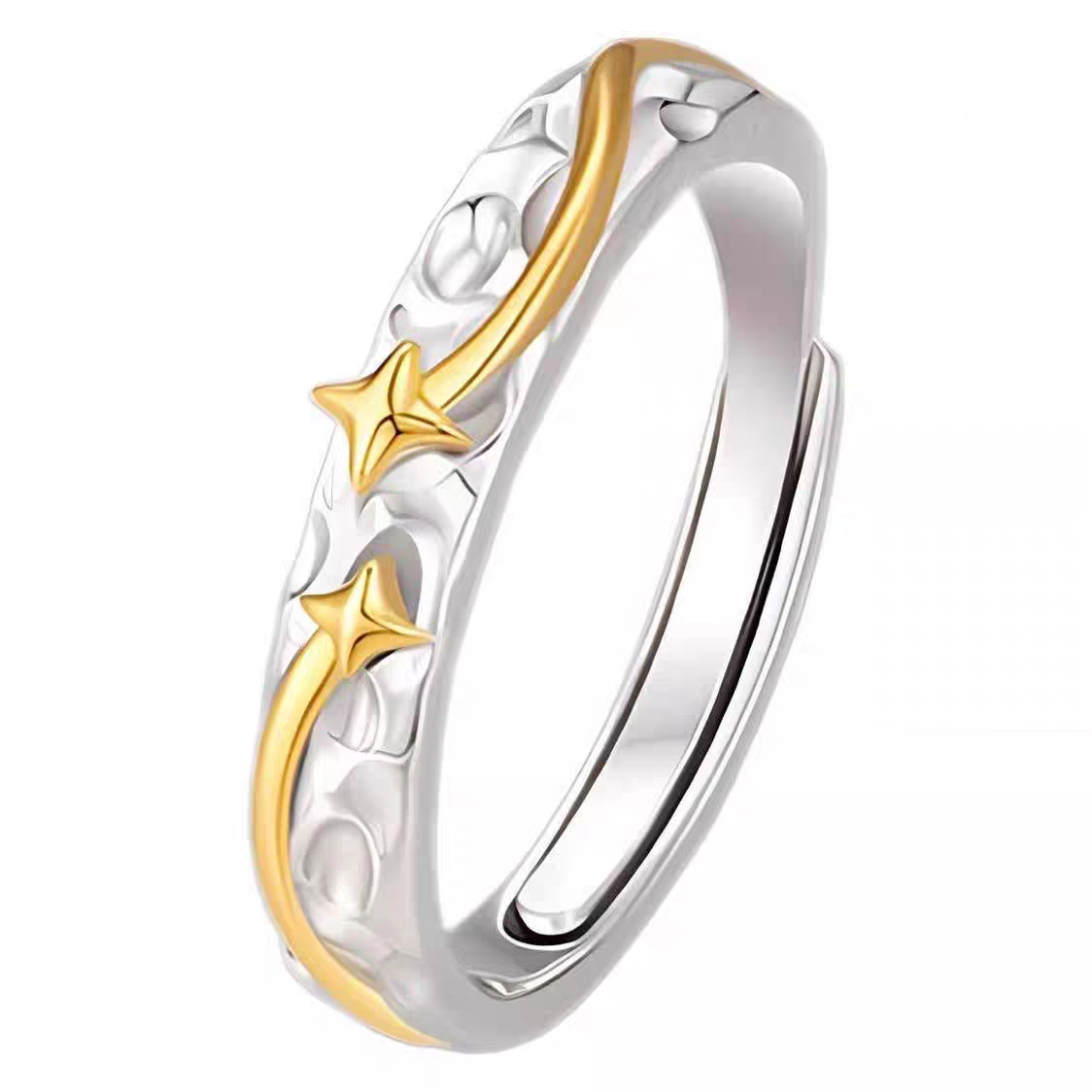 1pc Men's 999 Sterling Silver Two-Tone Meteor Star Open Ring, Minimalist & Cool Style, Perfect For Daily, Dating & Gifting, Ideal Valentine's Gift