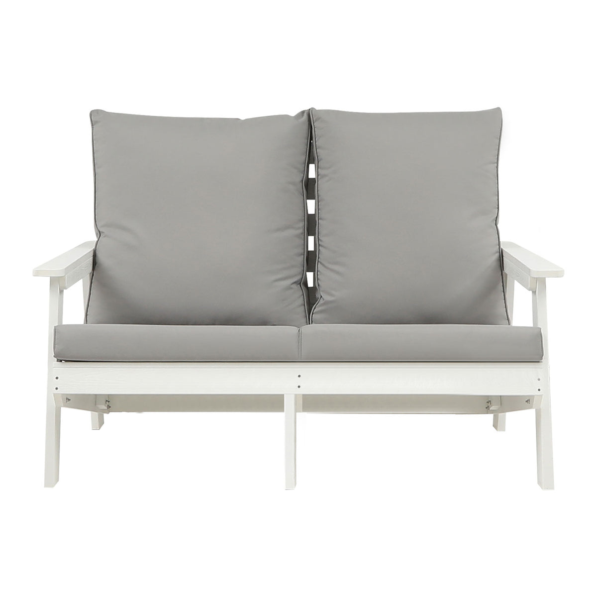 HIPS Loveseat With Cushion, Wood Grain Outdoor Garden Sofa,White Grey