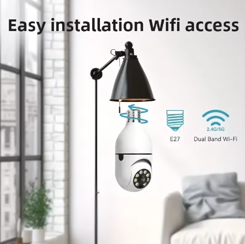 2 PCS Ease Life APP Light Bulb Security Cameras Outdoor Wireless WiFi Camera 5GHz, 360 Degree, E27 Light Socket Screw In Securi