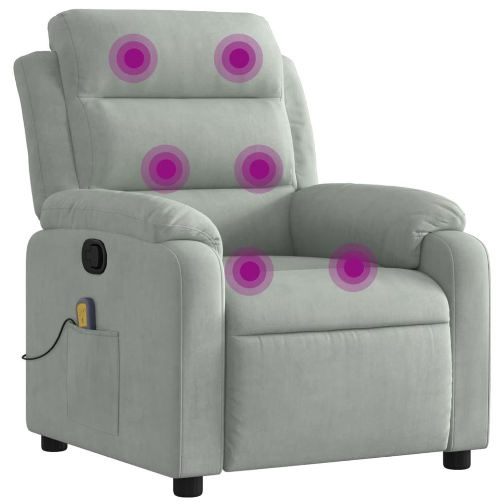 Massage Recliner Chair, Light Grey Velvet