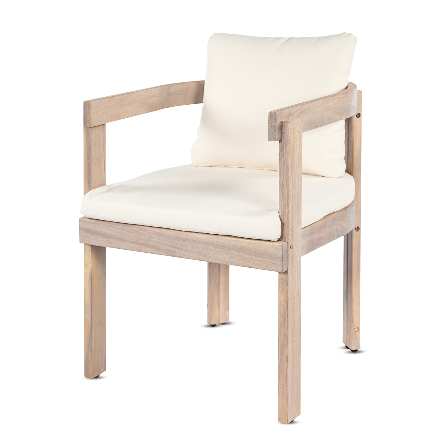 Acacia Wood Dining Chairs Set Of 2, Armchairs With Cream Cushions, Barrel Accent Chair, Comfy Seating Kitchen Side Chair Set For Balcony, Backyard, Garden,Light White