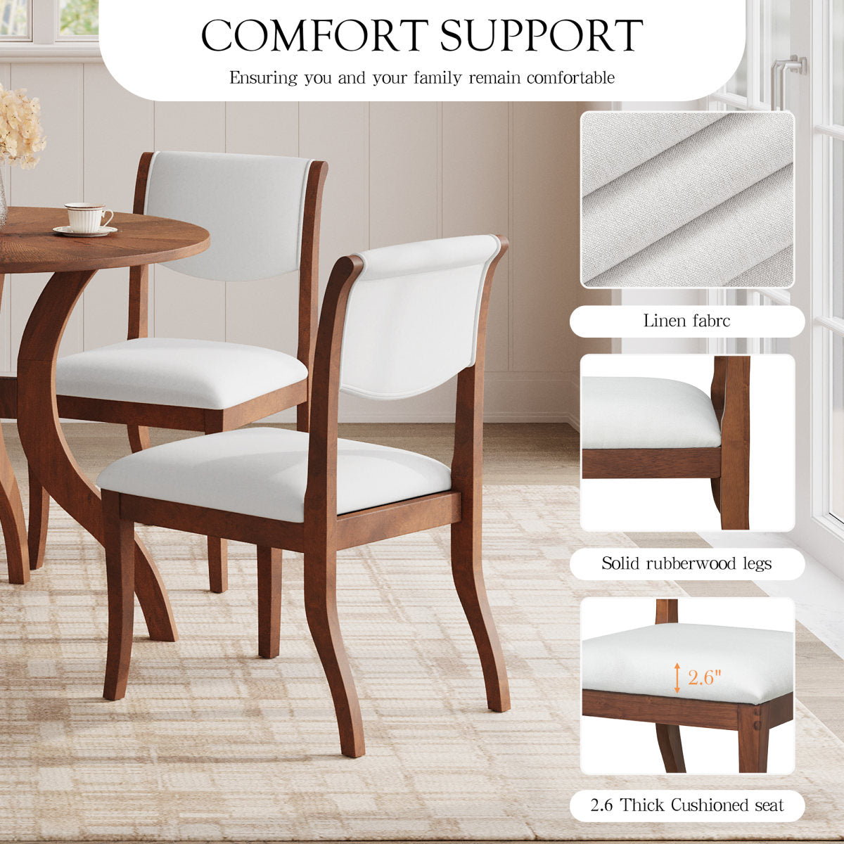Walnut Dining Table Set:39.4" Round Table + 2 Chairs - Traditional Solid Wood Kitchen Set with Inlaid Tabletop, Elegant Curved Legs for Dining Room