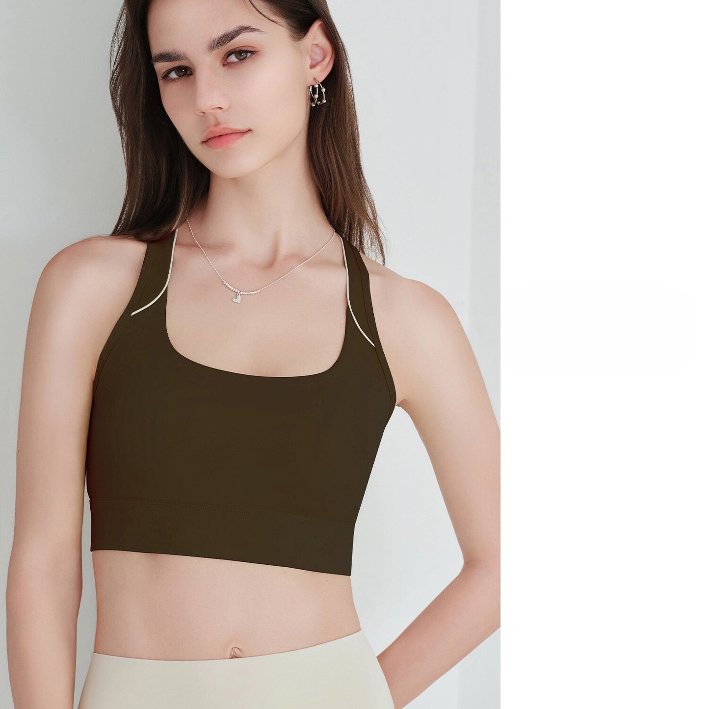 New Women's Sports Bra, Shockproof Fixed Cups, Thin Style For Running & Yoga, Supportive Gathered Design With Hollow-out Details, Three Rows & Three Hooks Yoga Bra