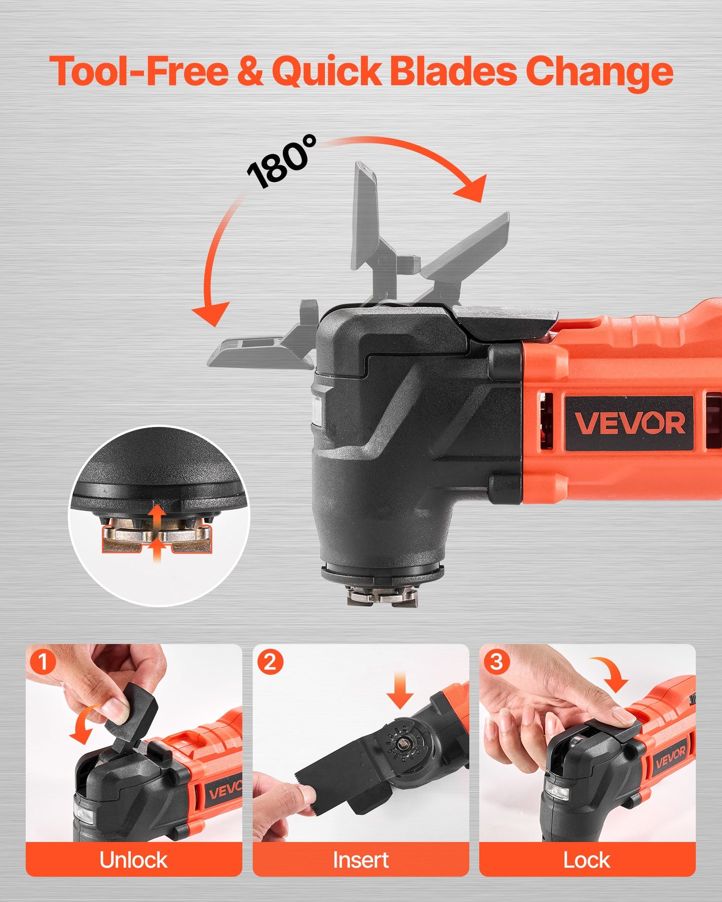 Cordless Oscillating Tool, 20V Oscillating Multi Tool Kit With 6 Variable Speeds 8500 - 17000 OPM, 3.2° Oscillation Angle, 2.0Ah Battery Pack & Charger, 12PCS Saw Accessories & LED Work Light