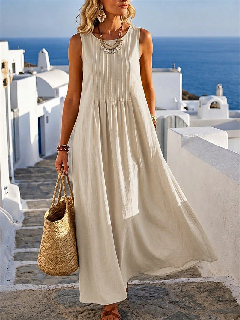 Summer New Casual Loose Fitting Round Neck Dress