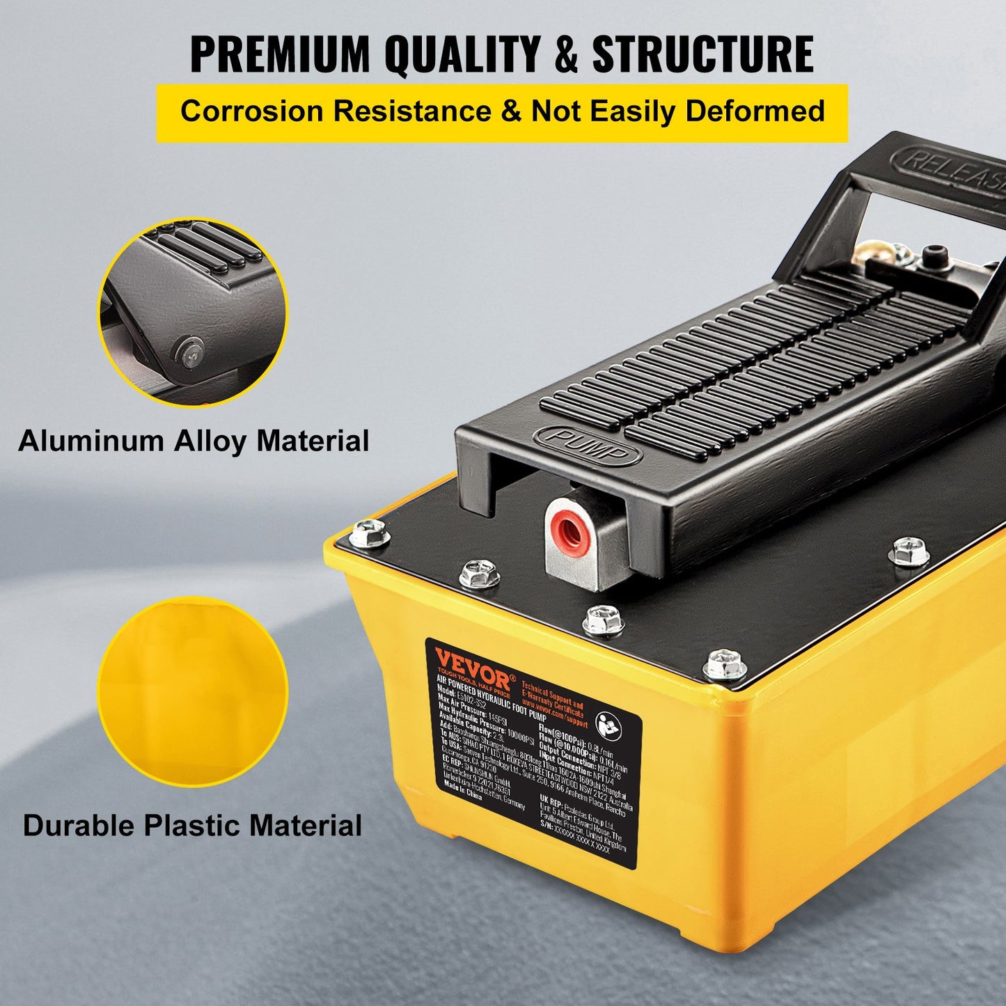 Air Hydraulic Pump, 10,000 PSI Hydraulic Foot Pump, 0.6 Gal Reservoir Foot Operated Air/Hydraulic Pump, With Hose And Spray Gun For Heavy Machinery Rigging, Auto Repair, Auto Body Frame Machines
