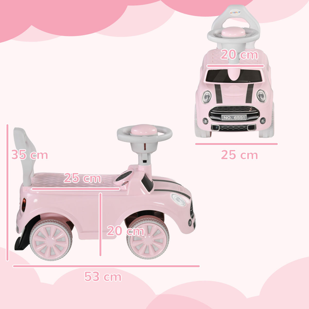 Rutschauto Für Kinder, Kippschutz, Hupe, Rutschfester Sitz, Für 1,5-3 Jahre, Bis 25 Kg, Rosa