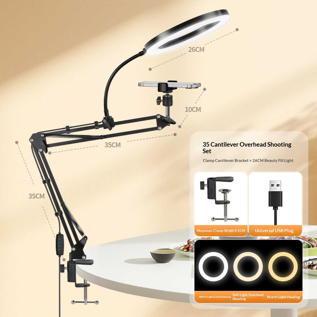 Mobile Phone Desktop Shooting With A Downward-angle Stand And Fill Light