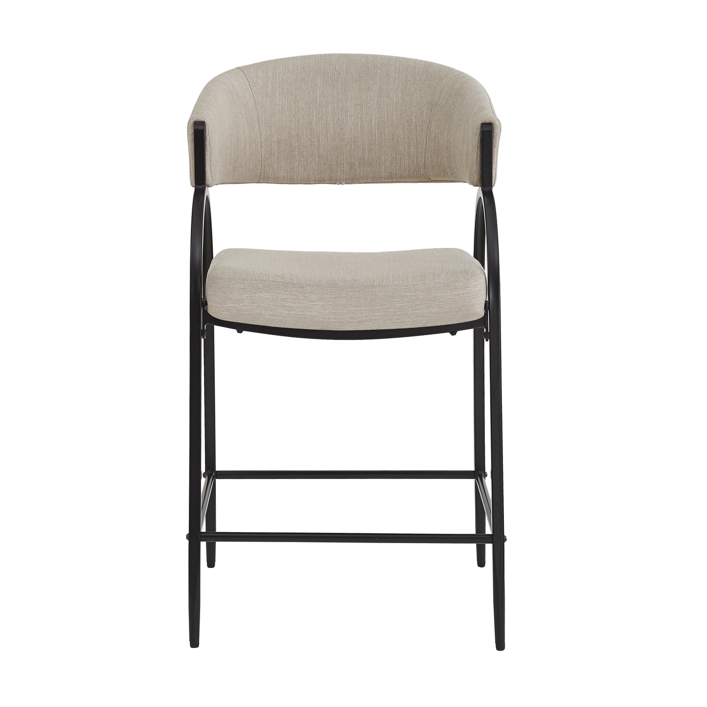 25 Seat Height Modern Fabric Bar Stools With Back, Black Metal Frame, Comfortable Counter Stools For Kitchen Island Dining Room, Set Of 2 Beige